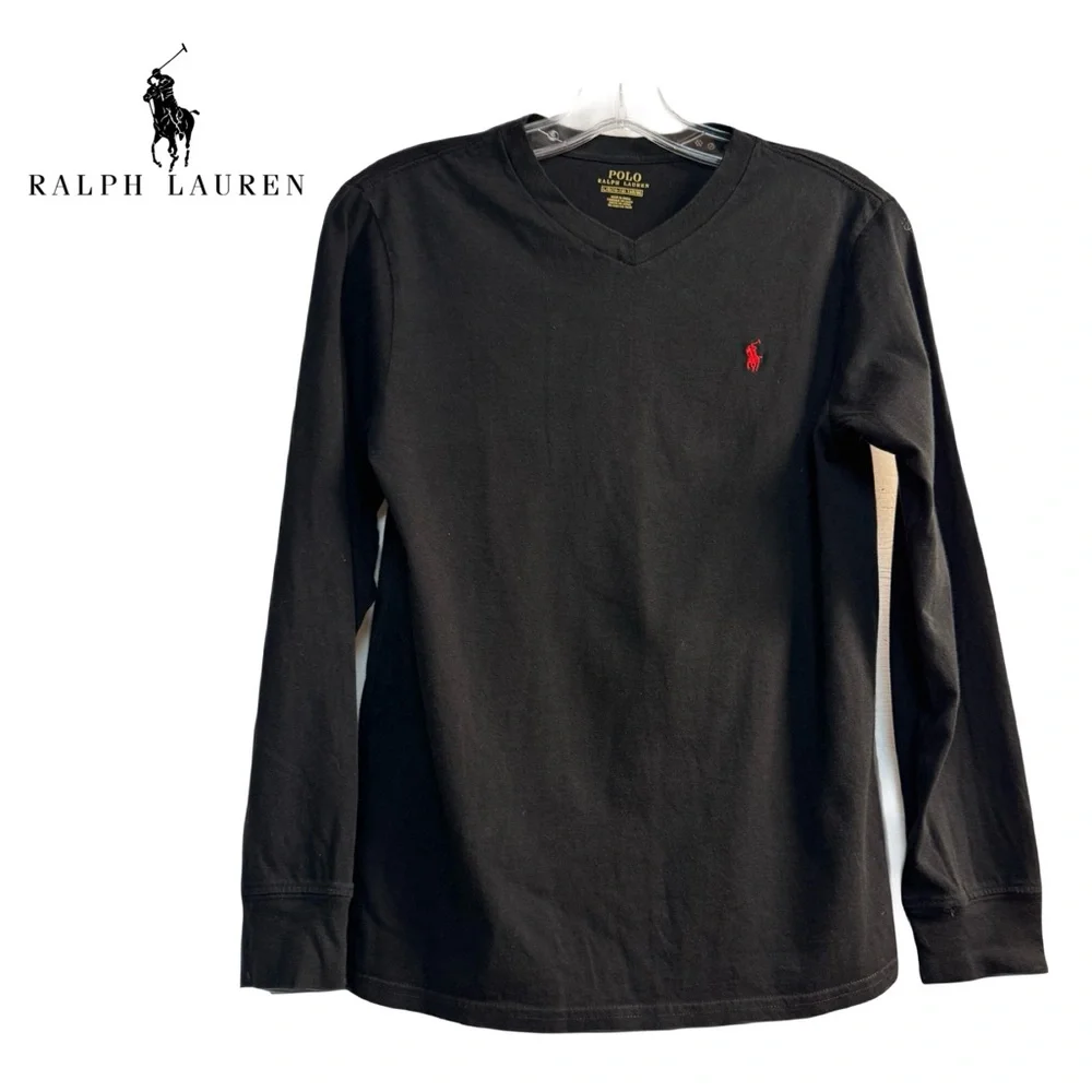Kids Ralph Lauren Black Long Sleeve Tee with Red Logo